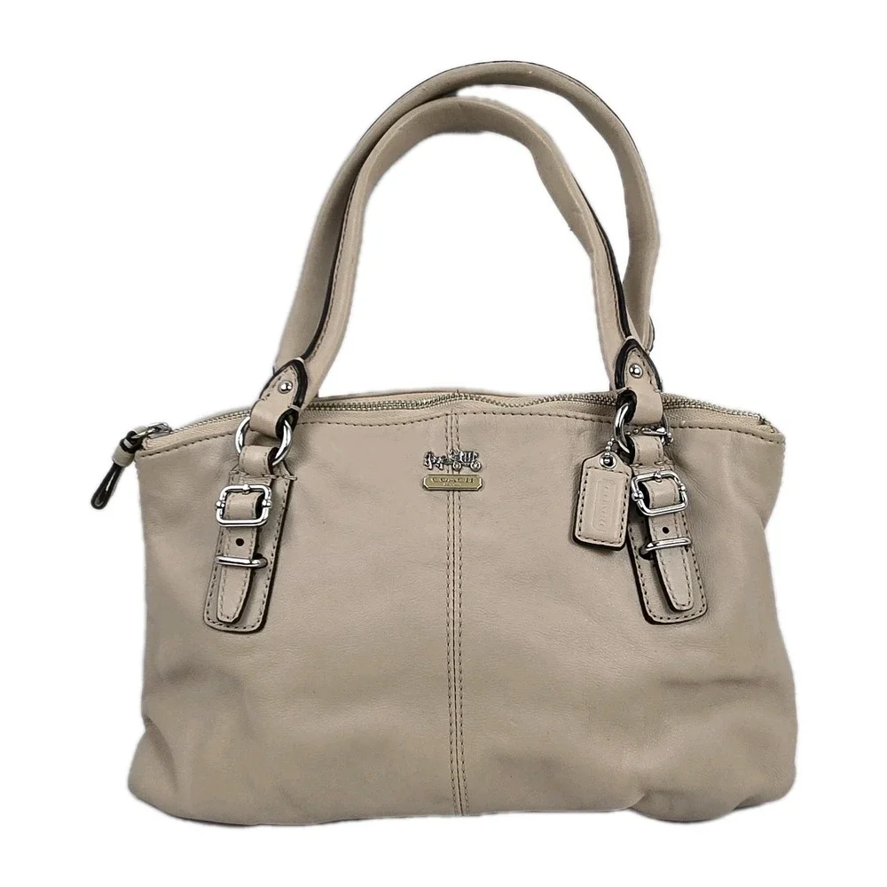 Coach Madison Mini Shoulder Bag Y2K Beige Leather Satchel Purse Buckles Vtg Y2K